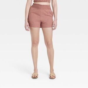 NWT Women's High-Rise Pull-On Shorts - A New Day Brown Striped S